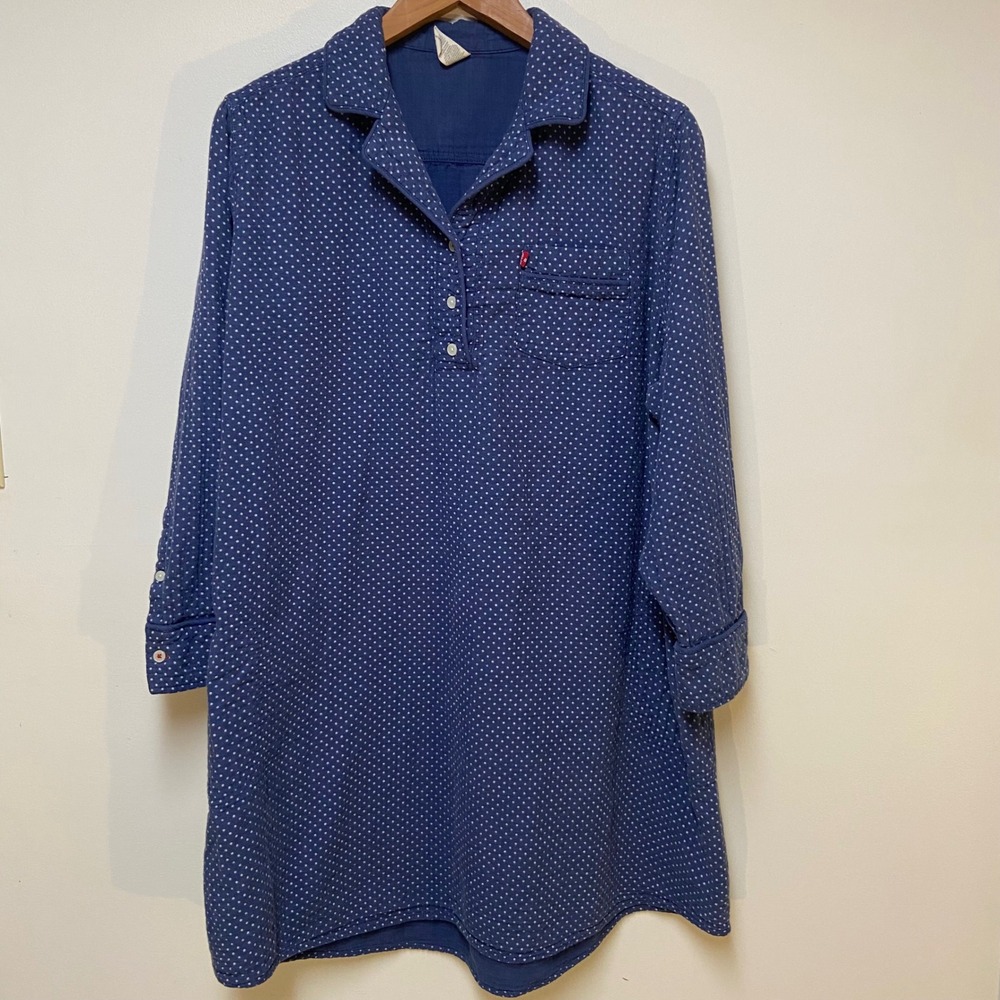 Levi's Nightgown Womens 2X Blue Polka Dot Long Sleeve Sleepwear Dress Pajama